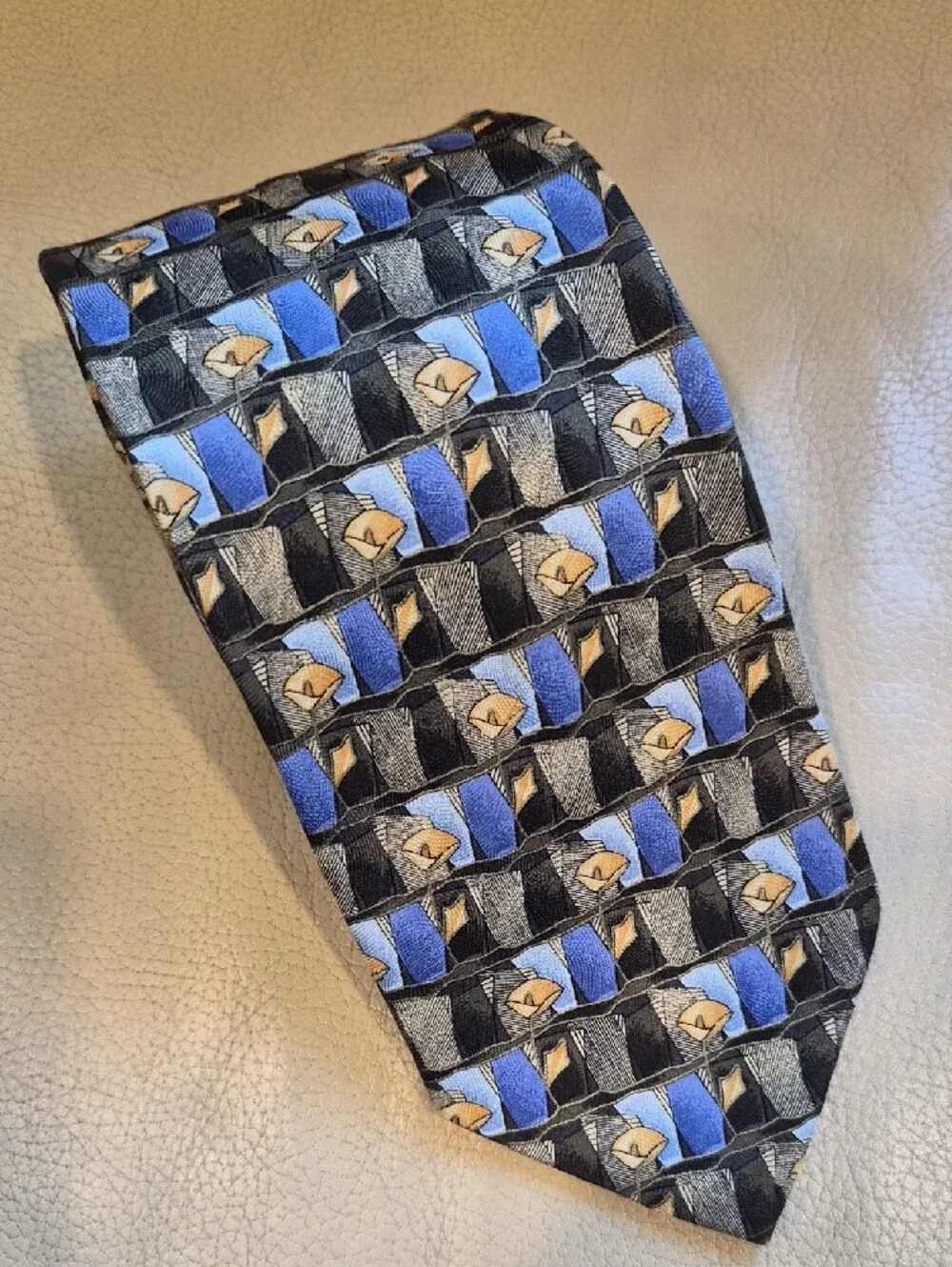 Ermenegildo Zegna Silk Made In Italy Geometric Pattern Tie in Blue,Green and Tan